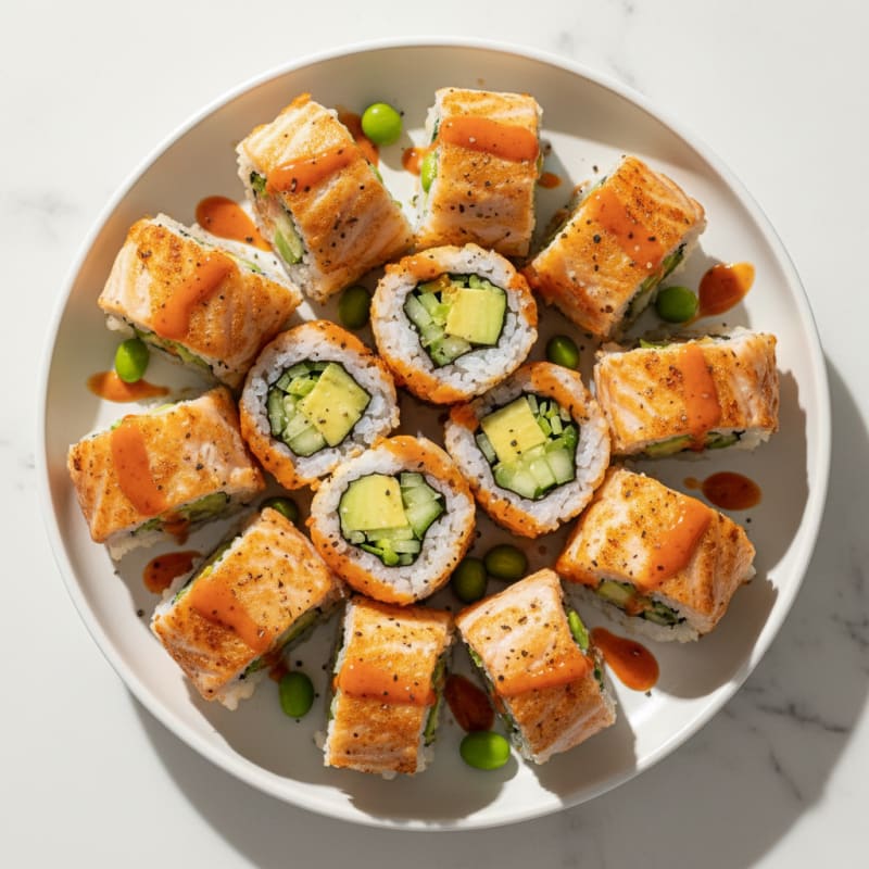 Crispy Pan-Seared Salmon Sushi Rolls