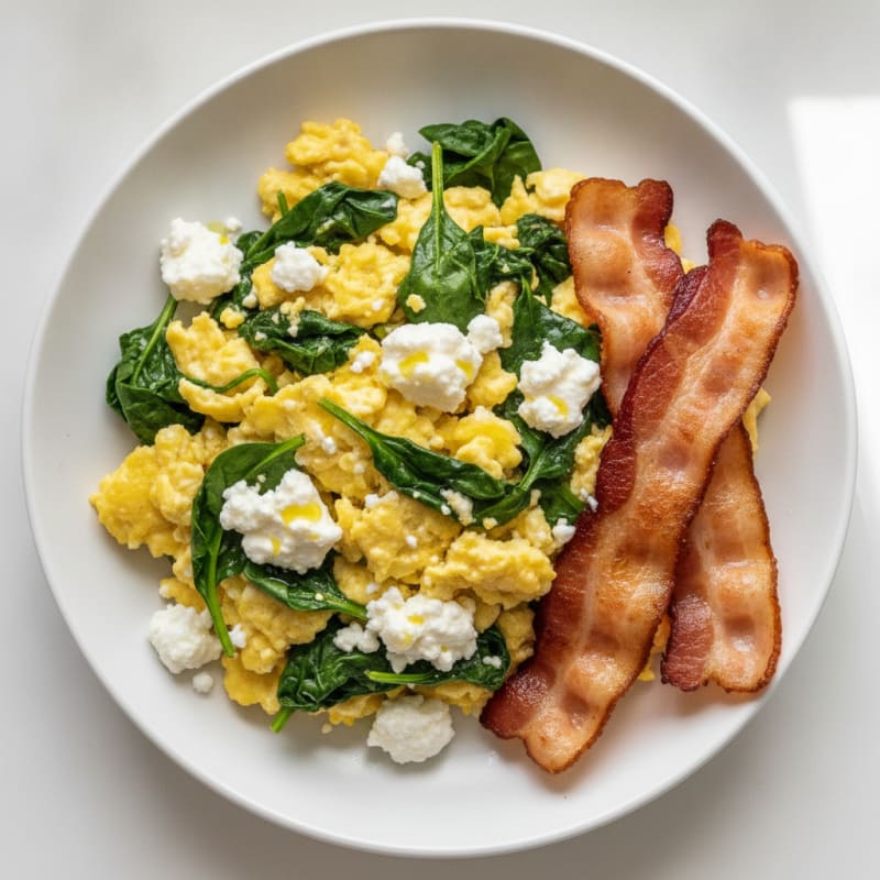 Cottage Cheese Scramble with Spinach and Turkey Bacon