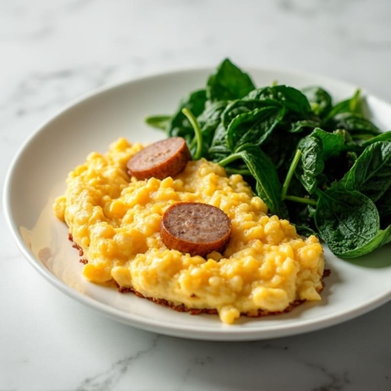 Egg White Scramble with Turkey Sausage and Sautéed Spinach