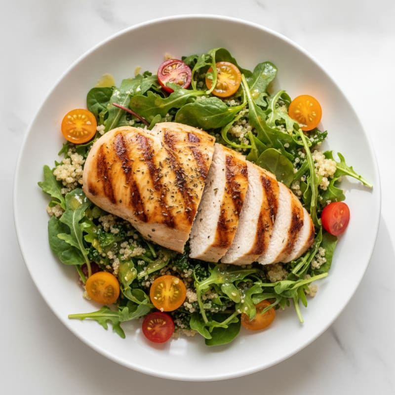 Grilled Chicken Breast with Mixed Greens and Quinoa Salad