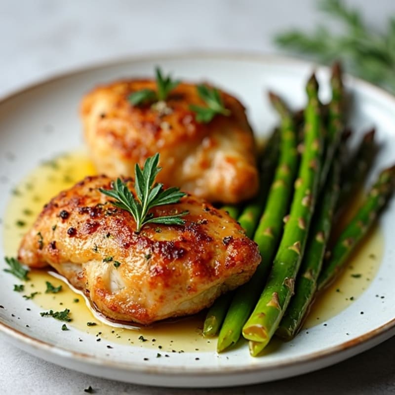 Crispy Lemon-Herb Roasted Chicken Thighs with Tender Roasted Asparagus