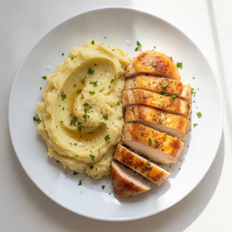 Buttery Garlic Mashed Potatoes with Herb-Roasted Chicken