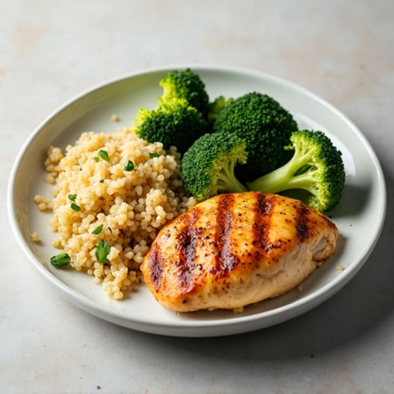 Grilled Chicken Breast with Quinoa and Roasted Broccoli