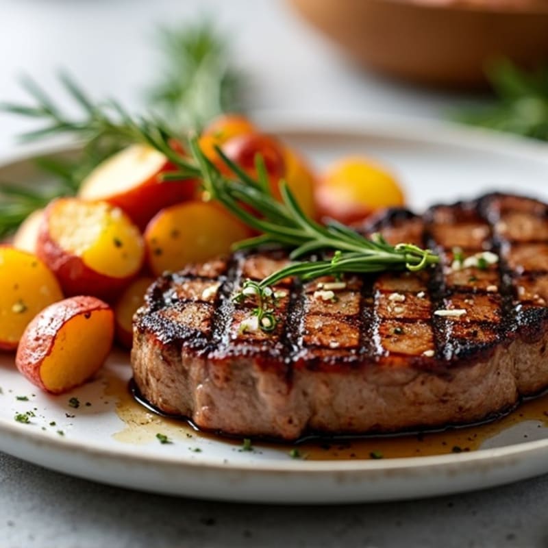 Pan-Seared Steak with Crispy Garlic Herb Roasted Potatoes