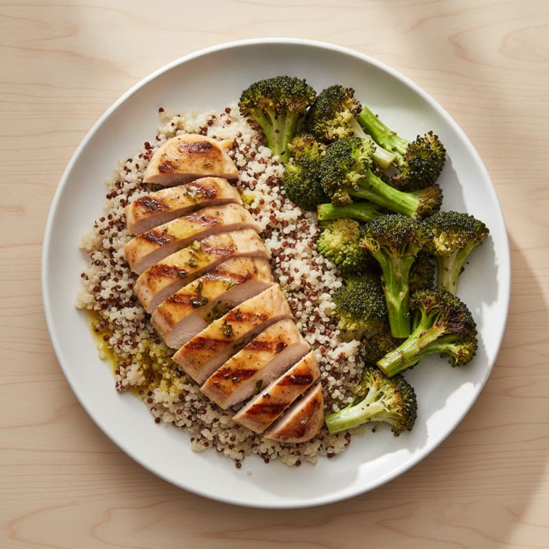 Grilled Chicken Breast with Quinoa and Roasted Broccoli