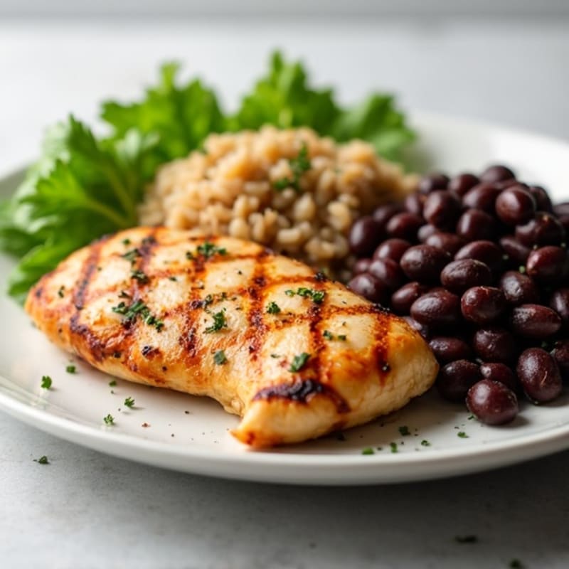 Grilled Chicken Breast with Brown Rice and Black Beans