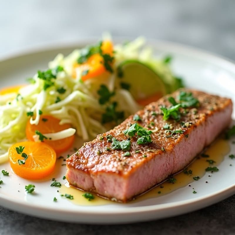 Herb-Crusted Seared Tuna with Citrus Slaw