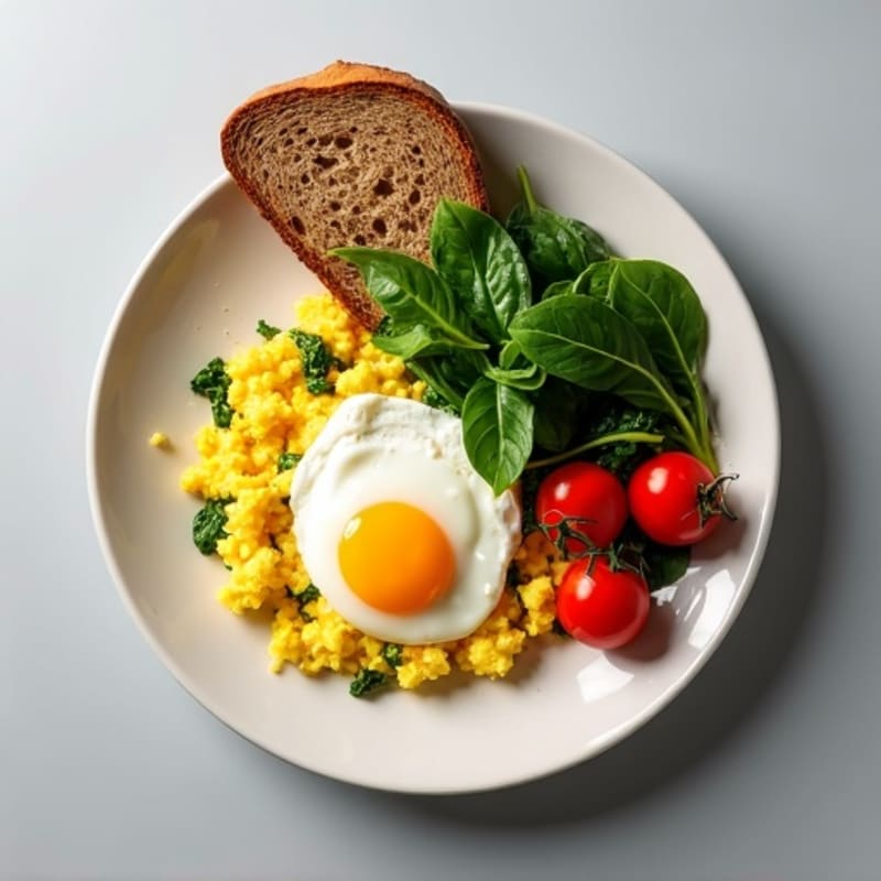 Cottage Cheese Scramble with Spinach and Cherry Tomatoes