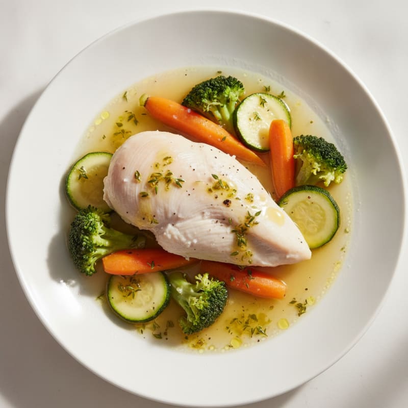Poached Chicken with Steamed Garden Vegetables