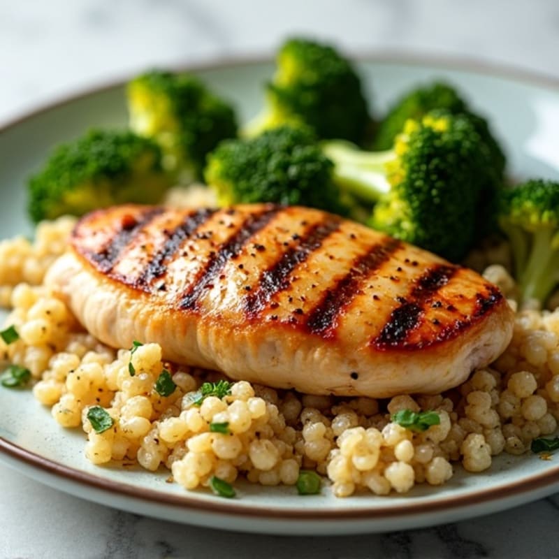 Grilled Chicken Breast with Quinoa and Roasted Broccoli