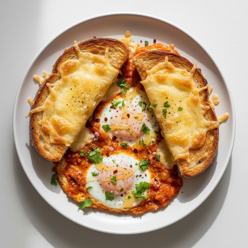 Honey-Chili Baked Eggs with Cheese Toast