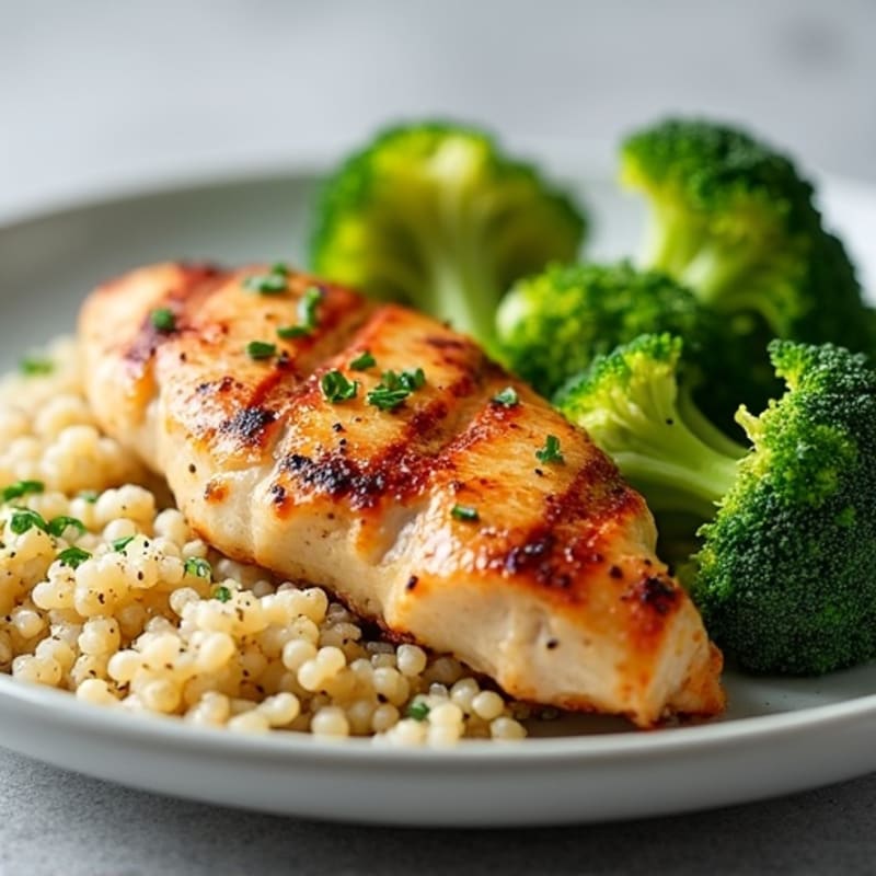 Grilled Chicken Breast with Quinoa and Roasted Broccoli