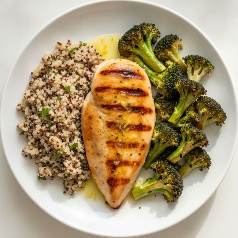 Grilled Chicken Breast with Roasted Broccoli and Quinoa