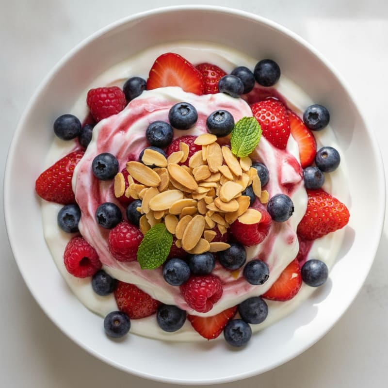 Greek Yogurt Protein Parfait with Mixed Berries and Almonds