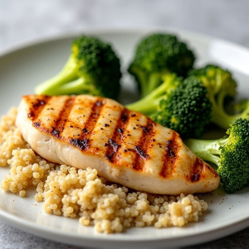 Grilled Chicken Breast with Quinoa and Roasted Broccoli