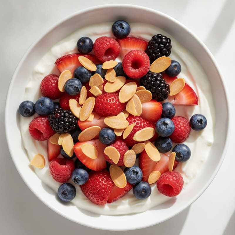 Greek Yogurt Protein Bowl with Mixed Berries and Almonds