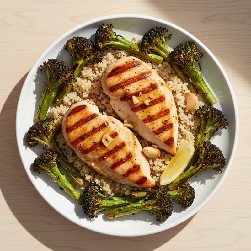 Grilled Chicken Breast with Quinoa and Roasted Broccoli