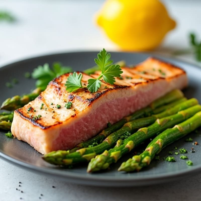 Pan-Seared Tuna with Lemon-Herb Roasted Asparagus