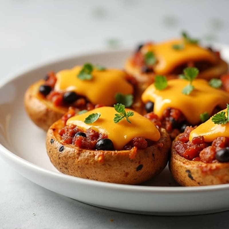 Crispy Potato Skins with Lean Chili and Melted Cheddar
