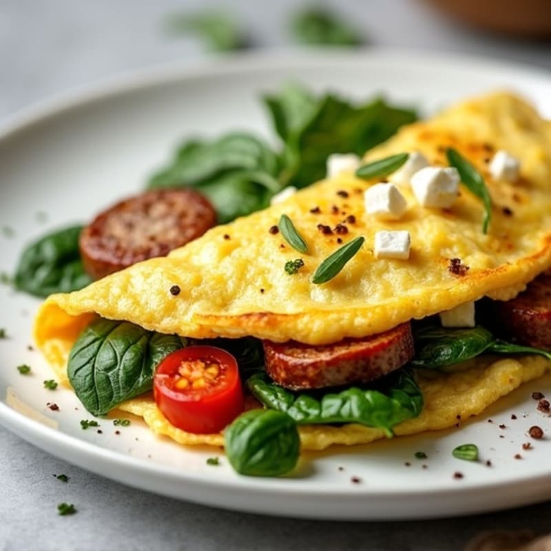 Egg White Omelet with Turkey Sausage and Spinach