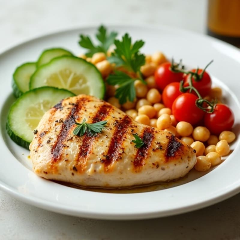 Grilled Chicken Breast with Chickpea Cucumber Salad