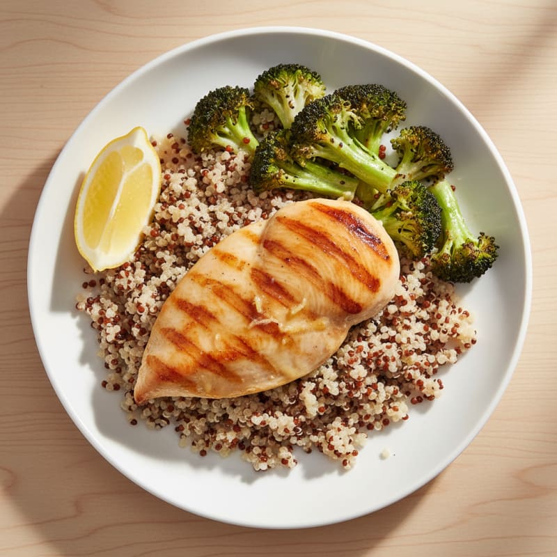 Grilled Chicken Breast with Quinoa and Roasted Broccoli