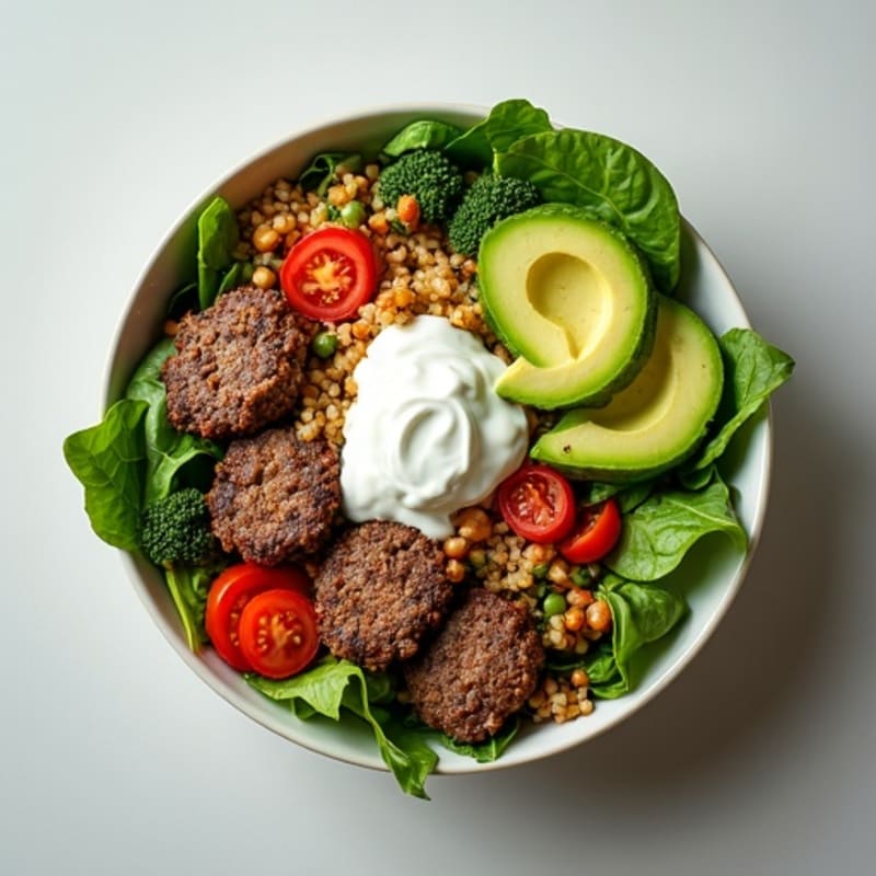 Lean Ground Beef Burger Bowl with Tangy Dill Dressing