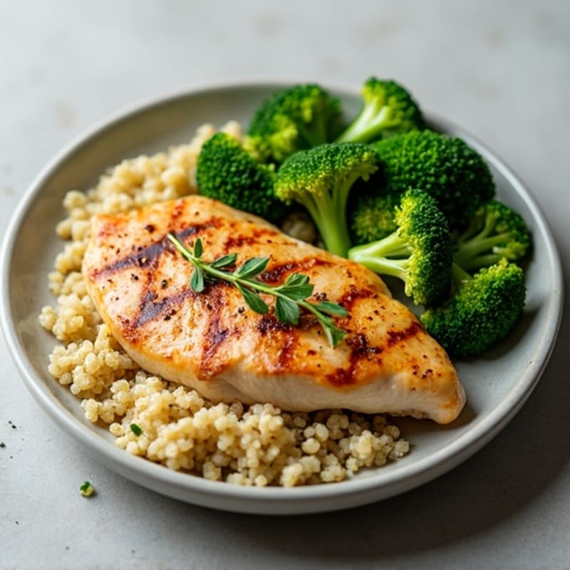 Grilled Chicken Breast with Quinoa and Steamed Broccoli