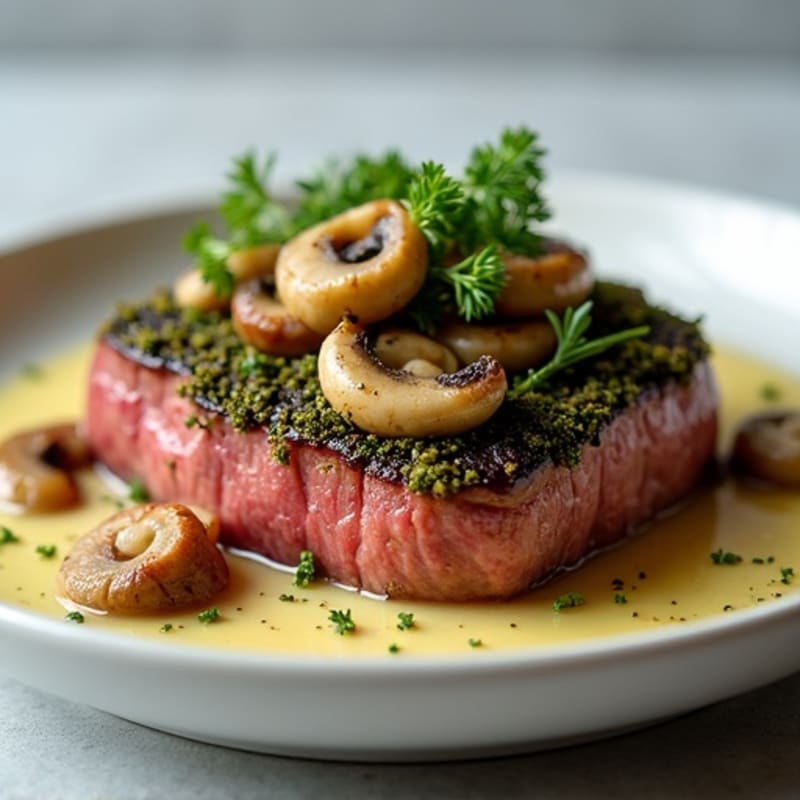 Lean Beef Tenderloin with Mushroom-Herb Crust
