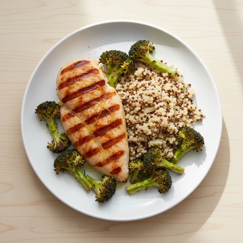 Grilled Chicken Breast with Roasted Broccoli and Quinoa