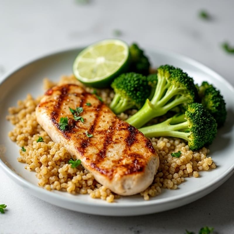 Grilled Chicken Breast with Quinoa and Roasted Broccoli