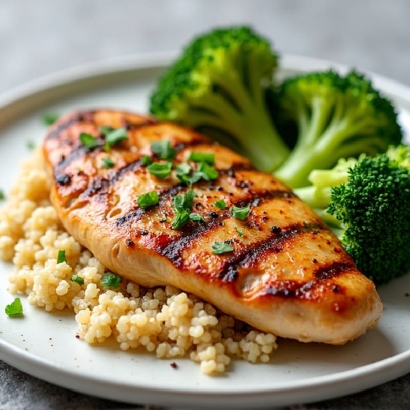 Grilled Chicken Breast with Quinoa and Steamed Broccoli