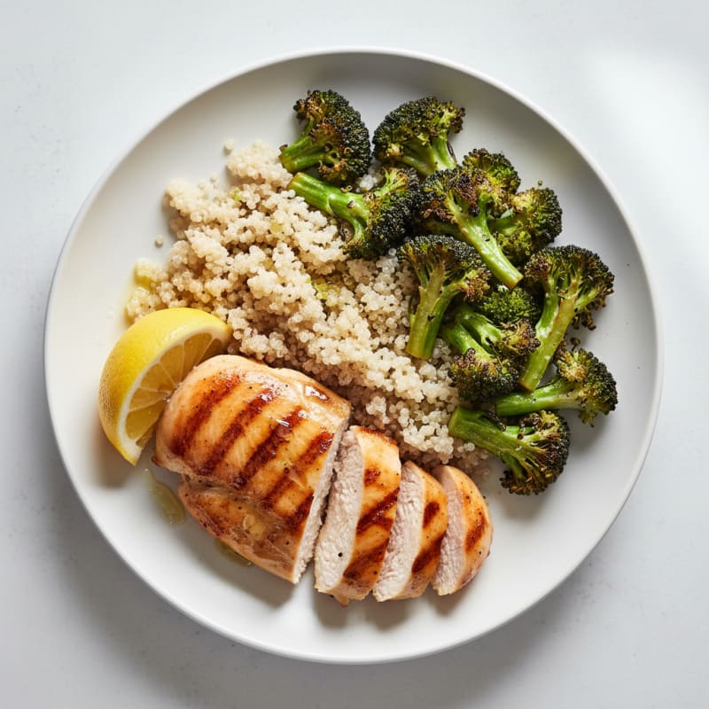 Grilled Chicken Breast with Roasted Broccoli and Quinoa