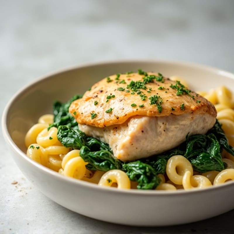 Creamy Lemon Garlic Chicken with Whole Wheat Pasta and Spinach