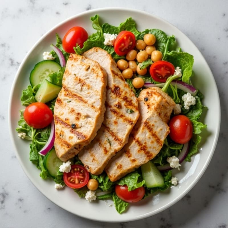 Grilled Turkey Breast Salad with Chickpeas and Mixed Greens