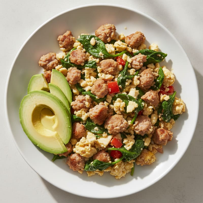 Egg White Scramble with Turkey Sausage and Spinach