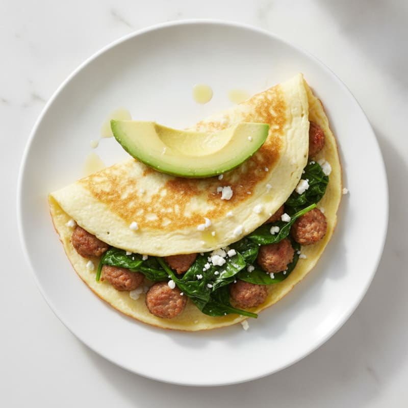 Egg White Spinach Omelette with Turkey Sausage