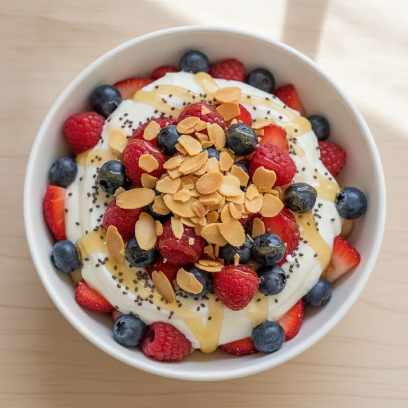 Creamy Greek Yogurt Parfait with Mixed Berries and Toasted Almonds