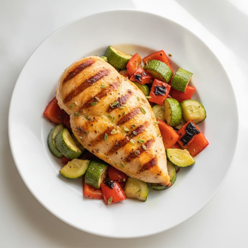 Grilled Chicken Breast with Roasted Zucchini and Bell Pepper