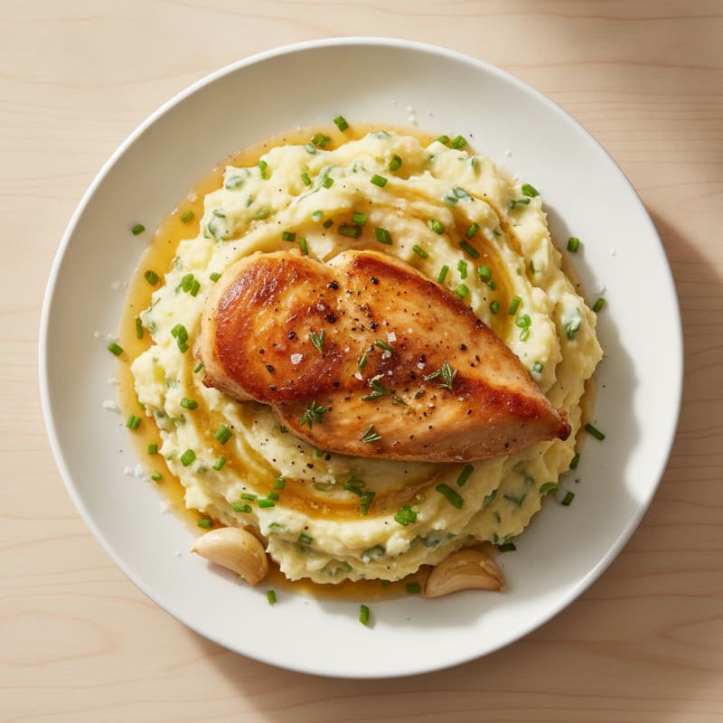 Garlic Mashed Potatoes with Chives and Herb-Roasted Chicken