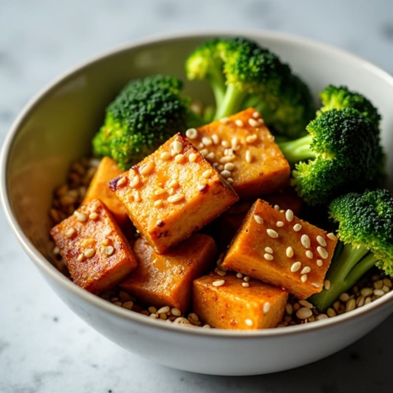 Crispy Baked Tofu with Sesame Garlic Broccoli