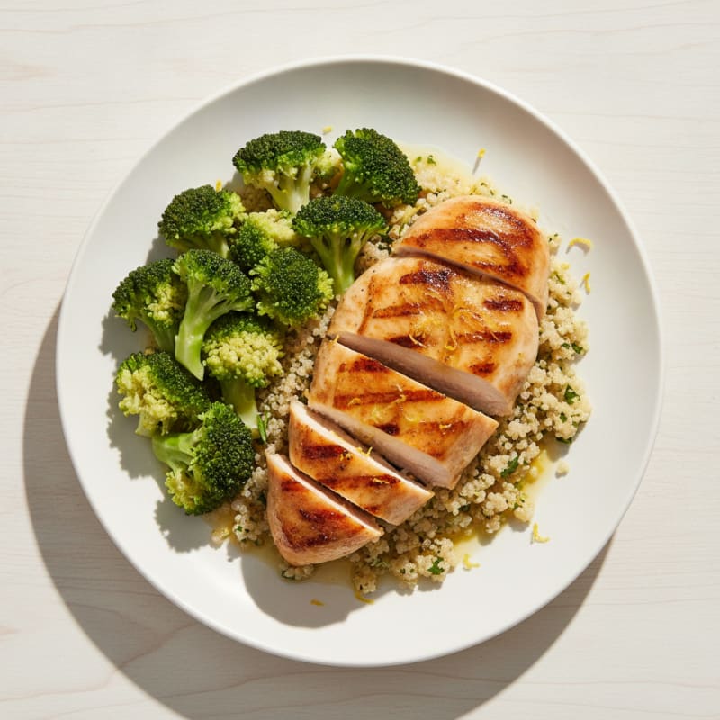 Grilled Chicken Breast with Quinoa and Steamed Broccoli