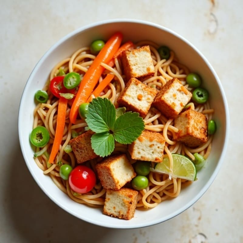 Creamy Vegan Thai Peanut Noodles with Crispy Tofu