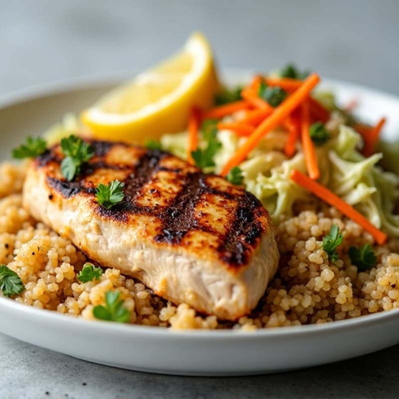 Grilled Chicken Breast with Crunchy Cabbage Slaw and Quinoa