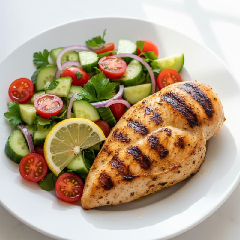 Grilled Chicken Breast with Cucumber Tomato Salad
