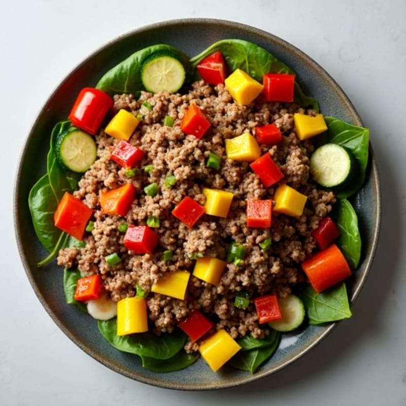Lean Ground Beef and Roasted Vegetable Skillet