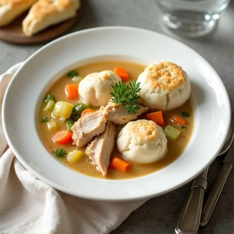 Creamy Herb Chicken and Vegetable Stew with Fluffy Dumplings