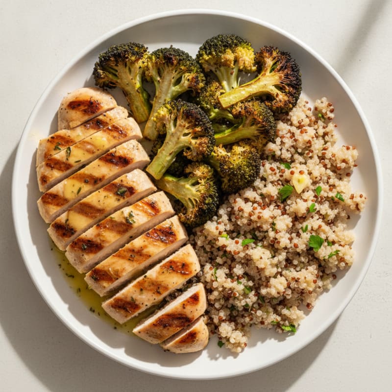 Grilled Chicken Breast with Roasted Broccoli and Quinoa
