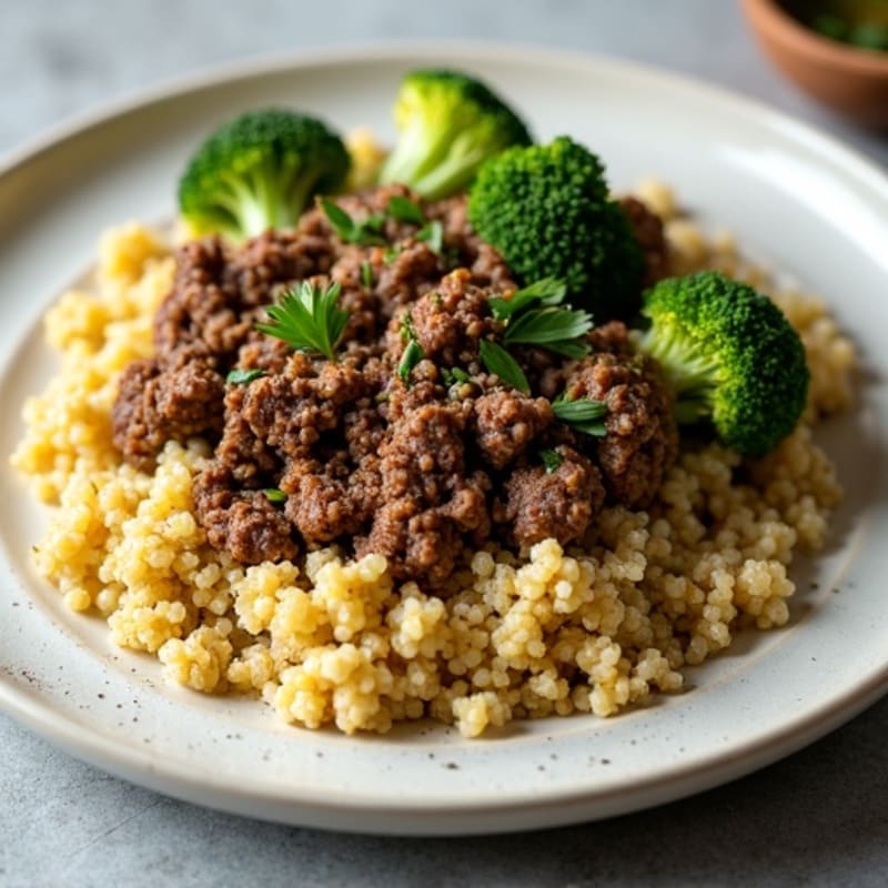 Savory Lean Ground Beef with Roasted Broccoli and Fluffy Quinoa
