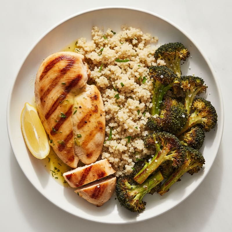 Grilled Chicken Breast with Quinoa and Roasted Broccoli